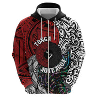 Tonga and New Zealand Together Zip Hoodie Tongan Kupesi Ngatu Tattoo and Maori Paua Shell Pattern LT03 - Polynesian Pride
