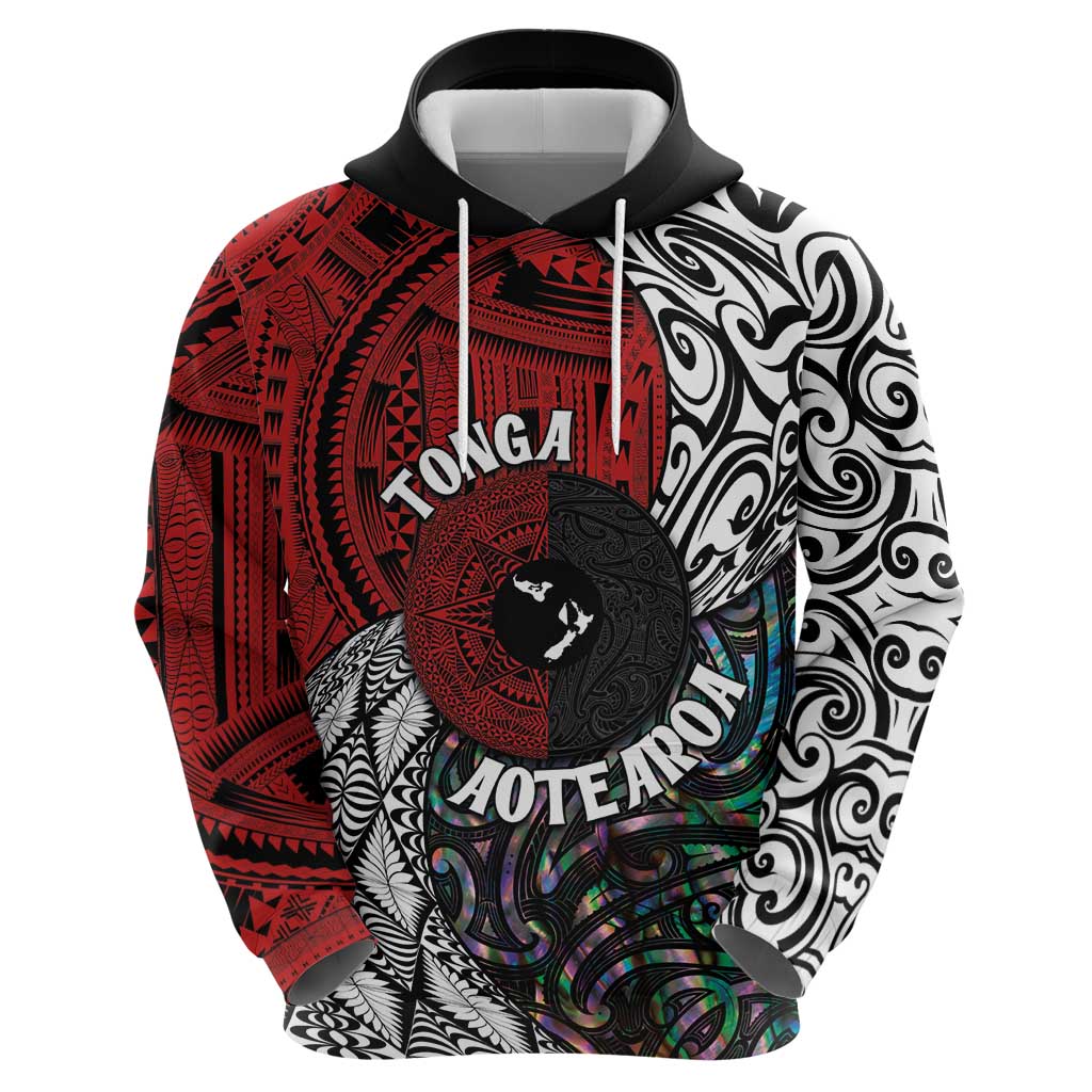 Tonga and New Zealand Together Zip Hoodie Tongan Kupesi Ngatu Tattoo and Maori Paua Shell Pattern LT03 - Polynesian Pride