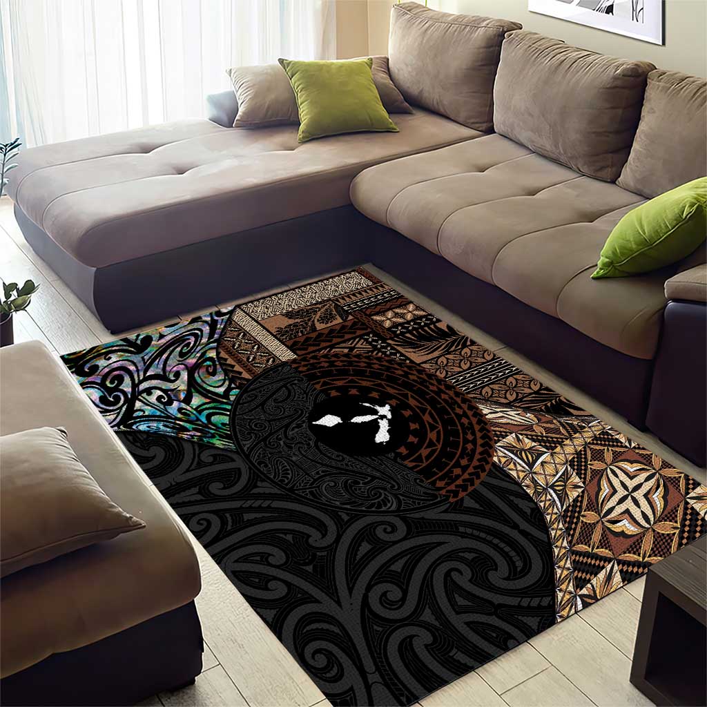Samoa and New Zealand Together Area Rug Siapo Motif and Maori Paua Shell Pattern
