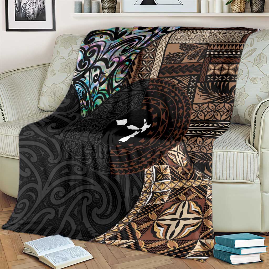 Samoa and New Zealand Together Blanket Siapo Motif and Maori Paua Shell Pattern
