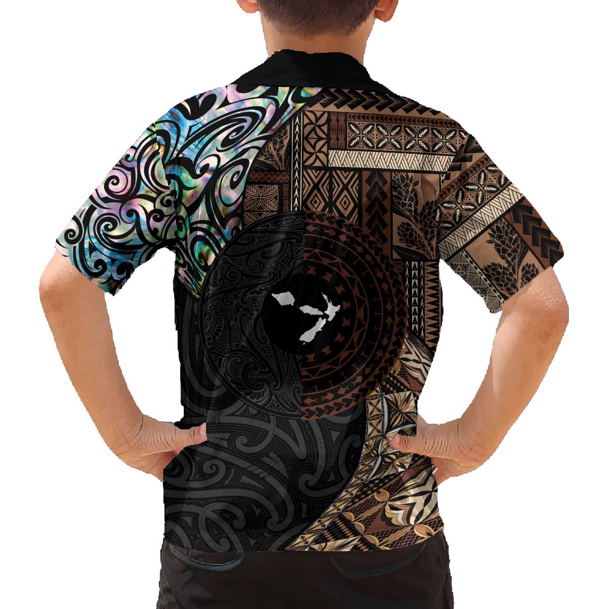 Samoa and New Zealand Together Family Matching Off The Shoulder Long Sleeve Dress and Hawaiian Shirt Siapo Motif and Maori Paua Shell Pattern