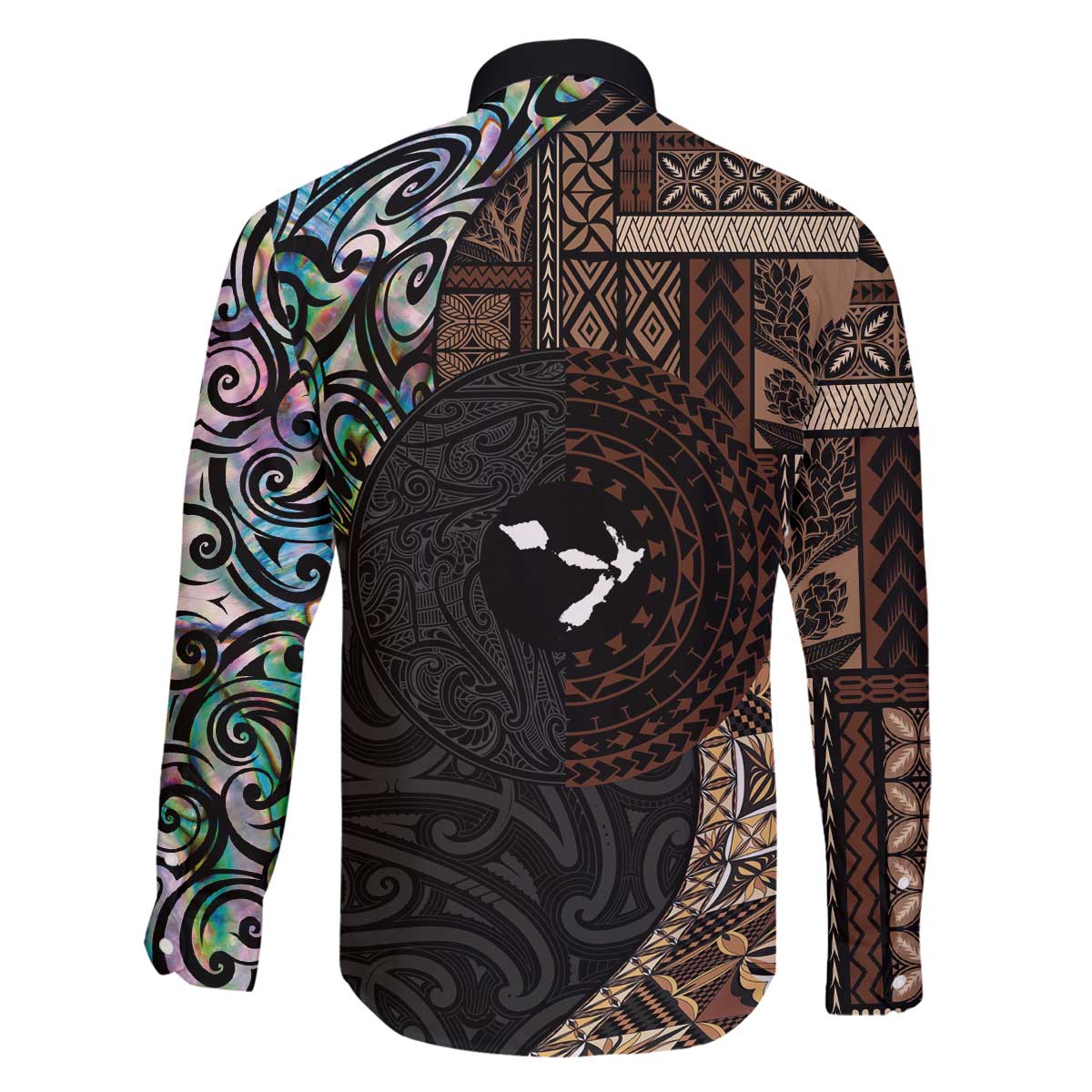 Samoa and New Zealand Together Family Matching Off The Shoulder Long Sleeve Dress and Hawaiian Shirt Siapo Motif and Maori Paua Shell Pattern