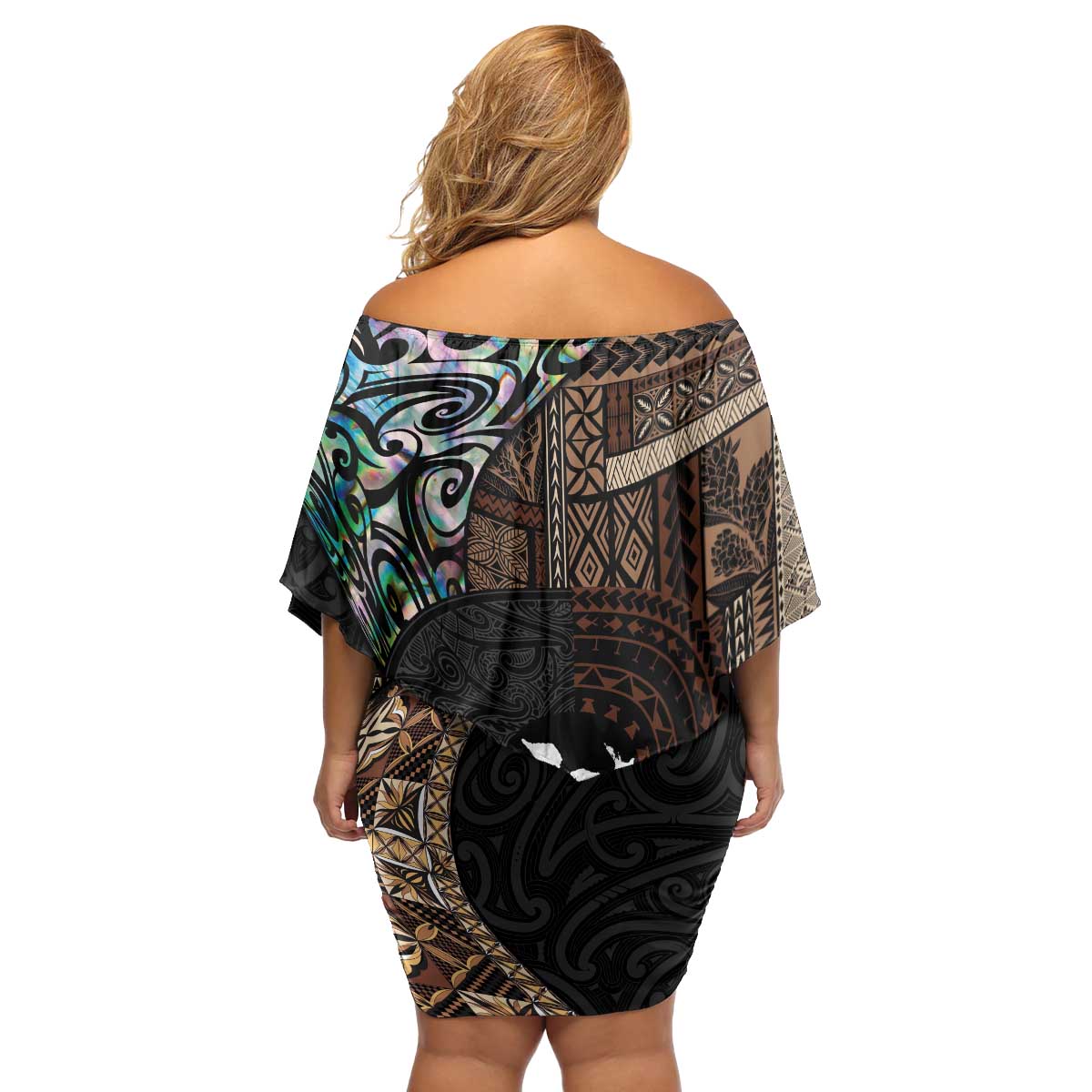 Samoa and New Zealand Together Family Matching Off Shoulder Short Dress and Hawaiian Shirt Siapo Motif and Maori Paua Shell Pattern