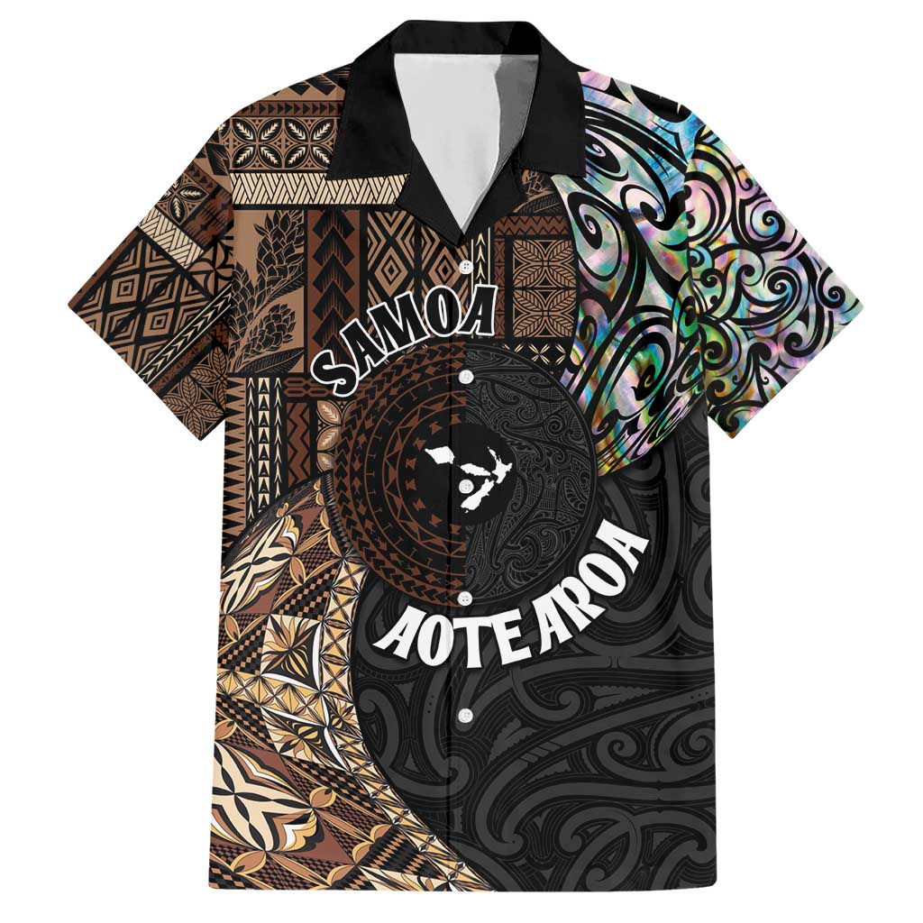 Samoa and New Zealand Together Hawaiian Shirt Siapo Motif and Maori Paua Shell Pattern