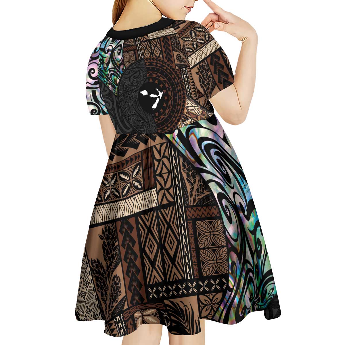 Samoa and New Zealand Together Kid Short Sleeve Dress Siapo Motif and Maori Paua Shell Pattern