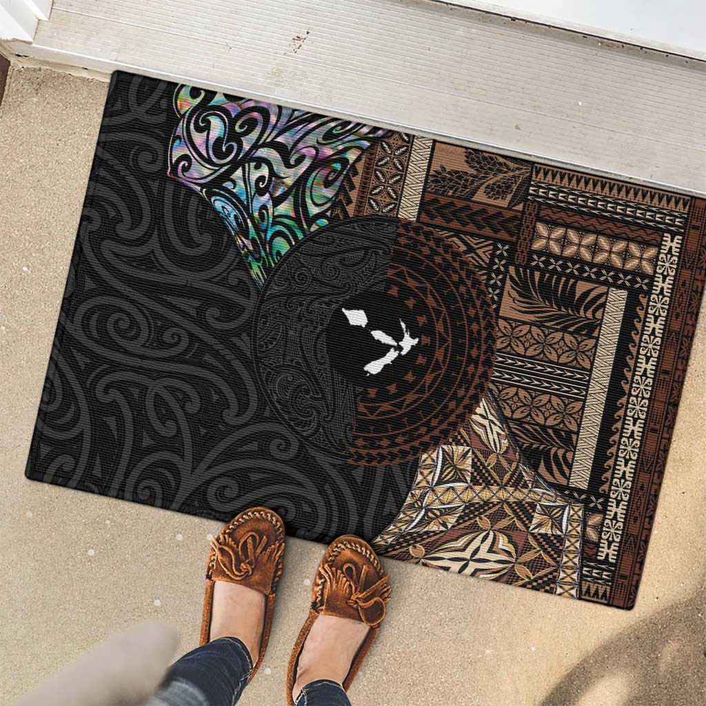 Samoa and New Zealand Together Rubber Doormat Siapo Motif and Maori Paua Shell Pattern