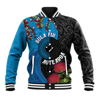 Fiji and New Zealand Together Baseball Jacket Tapa Maori Tattoo mix Tagimoucia and Pohutukawa LT03 Unisex Black - Polynesian Pride