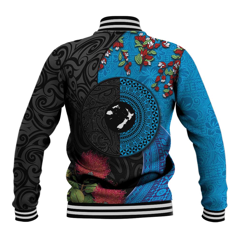 Fiji and New Zealand Together Baseball Jacket Tapa Maori Tattoo mix Tagimoucia and Pohutukawa LT03 - Polynesian Pride