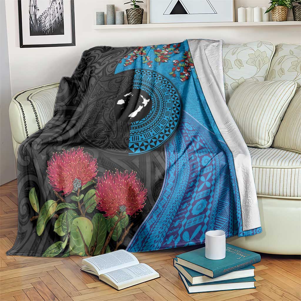Fiji and New Zealand Together Blanket Tapa Maori Tattoo mix Tagimoucia and Pohutukawa