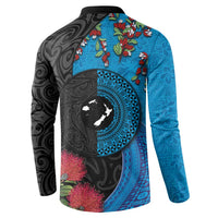 Fiji and New Zealand Together Button Sweatshirt Tapa Maori Tattoo mix Tagimoucia and Pohutukawa LT03 - Polynesian Pride
