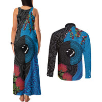 Fiji and New Zealand Together Couples Matching Tank Maxi Dress and Long Sleeve Button Shirt Tapa Maori Tattoo mix Tagimoucia and Pohutukawa LT03 - Polynesian Pride