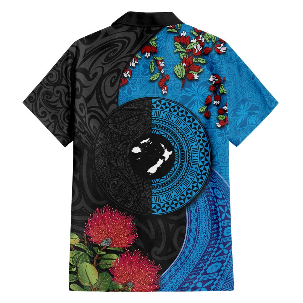 Fiji and New Zealand Together Family Matching Long Sleeve Bodycon Dress and Hawaiian Shirt Tapa Maori Tattoo mix Tagimoucia and Pohutukawa LT03 - Polynesian Pride