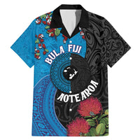 Fiji and New Zealand Together Family Matching Mermaid Dress and Hawaiian Shirt Tapa Maori Tattoo mix Tagimoucia and Pohutukawa LT03 Dad's Shirt - Short Sleeve Black - Polynesian Pride