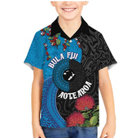 Fiji and New Zealand Together Family Matching Mermaid Dress and Hawaiian Shirt Tapa Maori Tattoo mix Tagimoucia and Pohutukawa LT03 Son's Shirt Black - Polynesian Pride