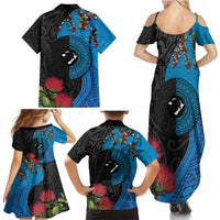 Fiji and New Zealand Together Family Matching Summer Maxi Dress and Hawaiian Shirt Tapa Maori Tattoo mix Tagimoucia and Pohutukawa LT03 - Polynesian Pride