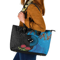 Fiji and New Zealand Together Leather Tote Bag Tapa Maori Tattoo mix Tagimoucia and Pohutukawa LT03 Black - Polynesian Pride