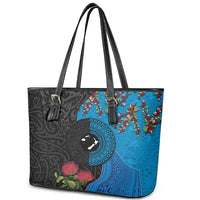 Fiji and New Zealand Together Leather Tote Bag Tapa Maori Tattoo mix Tagimoucia and Pohutukawa LT03 - Polynesian Pride