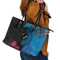Fiji and New Zealand Together Leather Tote Bag Tapa Maori Tattoo mix Tagimoucia and Pohutukawa LT03 - Polynesian Pride