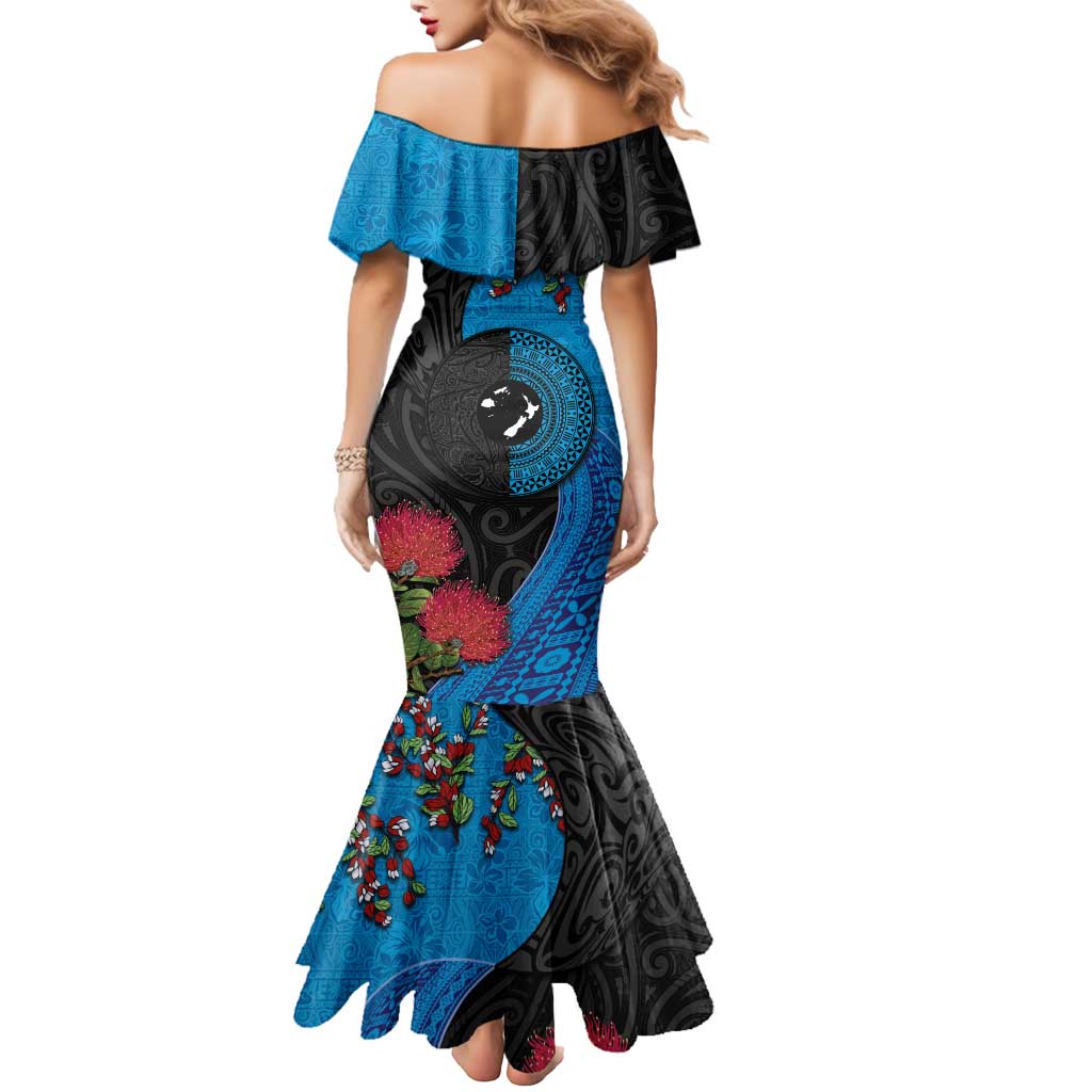 Fiji and New Zealand Together Mermaid Dress Tapa Maori Tattoo mix Tagimoucia and Pohutukawa LT03 - Polynesian Pride