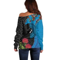 Fiji and New Zealand Together Off Shoulder Sweater Tapa Maori Tattoo mix Tagimoucia and Pohutukawa LT03 - Polynesian Pride