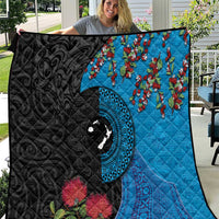 Fiji and New Zealand Together Quilt Tapa Maori Tattoo mix Tagimoucia and Pohutukawa LT03 Black - Polynesian Pride