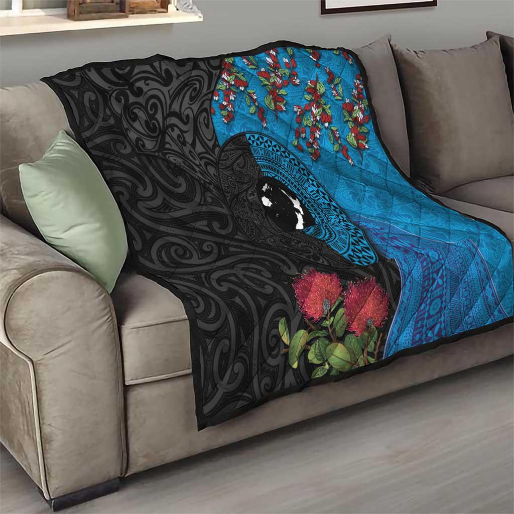 Fiji and New Zealand Together Quilt Tapa Maori Tattoo mix Tagimoucia and Pohutukawa LT03 - Polynesian Pride
