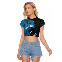 Fiji and New Zealand Together Raglan Cropped T Shirt Tapa Maori Tattoo mix Tagimoucia and Pohutukawa LT03 Female Black - Polynesian Pride