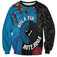Fiji and New Zealand Together Sweatshirt Tapa Maori Tattoo mix Tagimoucia and Pohutukawa LT03 Unisex Black - Polynesian Pride