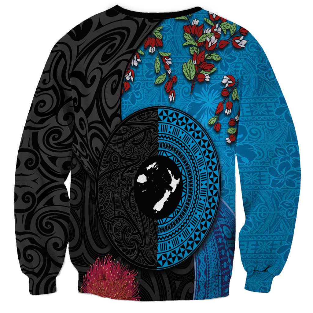 Fiji and New Zealand Together Sweatshirt Tapa Maori Tattoo mix Tagimoucia and Pohutukawa LT03 - Polynesian Pride