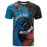 Fiji and New Zealand Together T Shirt Tapa Maori Tattoo mix Tagimoucia and Pohutukawa LT03 Black - Polynesian Pride