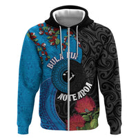 Fiji and New Zealand Together Zip Hoodie Tapa Maori Tattoo mix Tagimoucia and Pohutukawa LT03 Zip Hoodie Black - Polynesian Pride