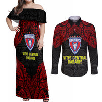 Vitis Central Dabaris Rugby Couples Matching Off Shoulder Maxi Dress and Long Sleeve Button Shirts Papua New Guinea Polynesian Tattoo LT03 Red - Polynesian Pride