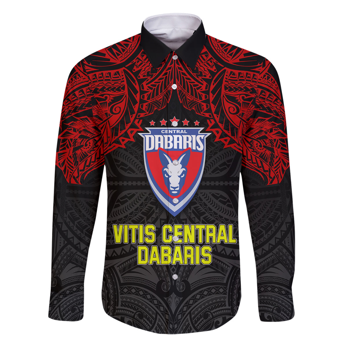 Vitis Central Dabaris Rugby Family Matching Puletasi Dress and Hawaiian Shirt Papua New Guinea Polynesian Tattoo LT03 Dad's Shirt - Long Sleeve Red - Polynesian Pride