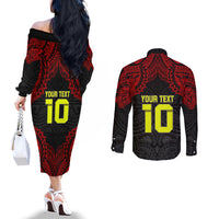 Custom Vitis Central Dabaris Rugby Couples Matching Off The Shoulder Long Sleeve Dress and Long Sleeve Button Shirts Papua New Guinea Polynesian Tattoo LT03 - Polynesian Pride