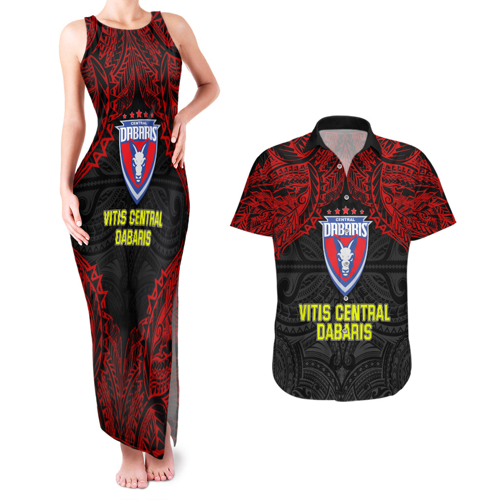 Custom Vitis Central Dabaris Rugby Couples Matching Tank Maxi Dress and Hawaiian Shirt Papua New Guinea Polynesian Tattoo LT03 Red - Polynesian Pride