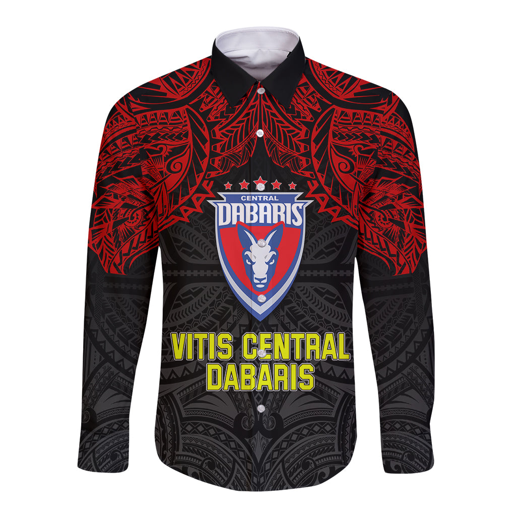 Custom Vitis Central Dabaris Rugby Long Sleeve Button Shirt Papua New Guinea Polynesian Tattoo LT03 Unisex Red - Polynesian Pride