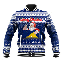 Tokelau Christmas Baseball Jacket Santa Claus Tokelau Flag and Coat of Arms with Polynesian Pattern LT03 Unisex Blue - Polynesian Pride
