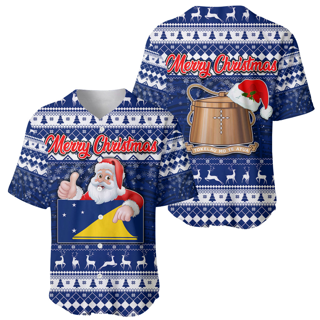 Tokelau Christmas Baseball Jersey Santa Claus Tokelau Flag and Coat of Arms with Polynesian Pattern LT03 - Polynesian Pride
