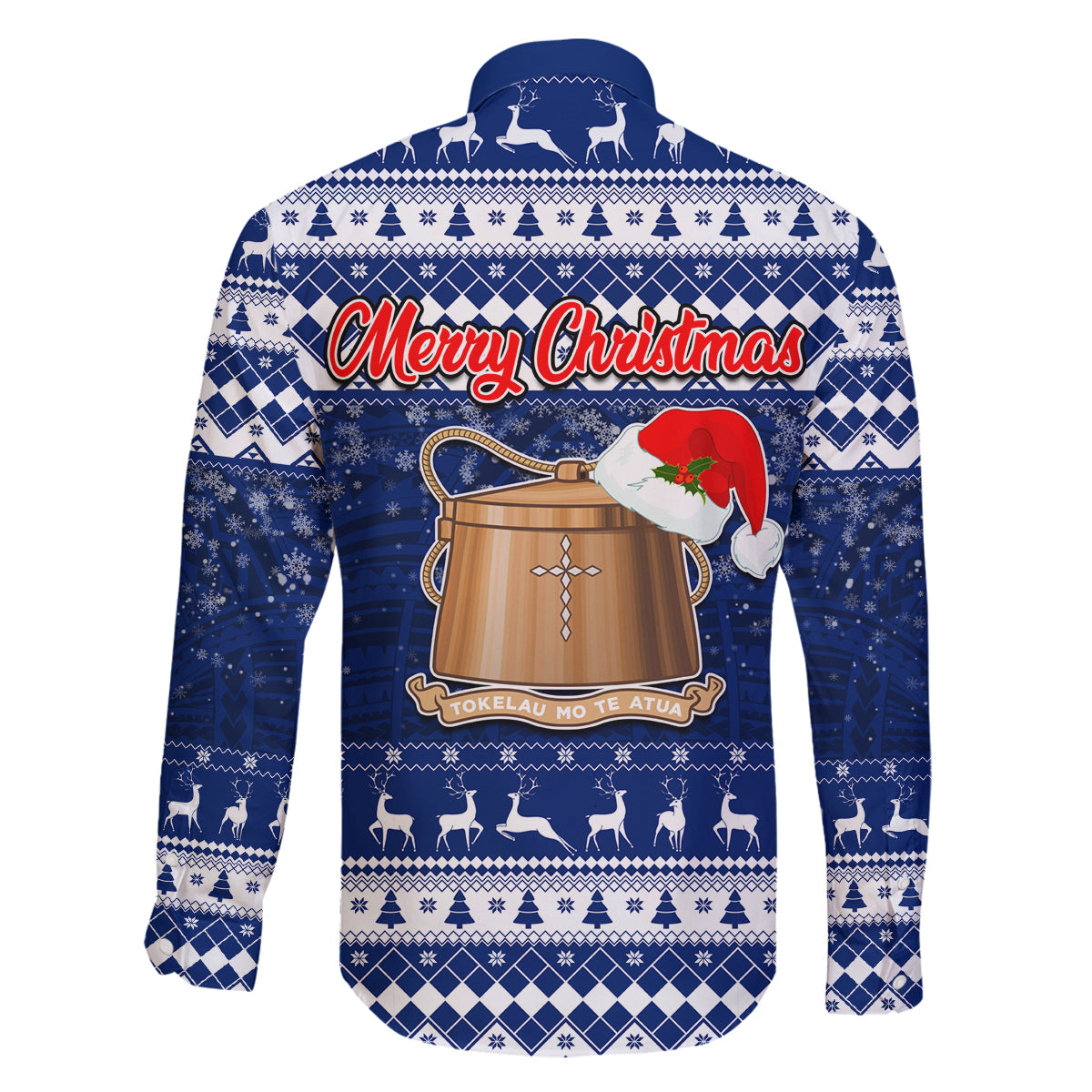 Tokelau Christmas Family Matching Puletasi Dress and Hawaiian Shirt Santa Claus Tokelau Flag and Coat of Arms with Polynesian Pattern LT03 - Polynesian Pride