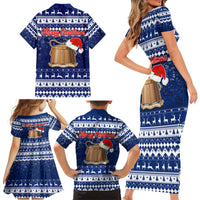 Tokelau Christmas Family Matching Short Sleeve Bodycon Dress and Hawaiian Shirt Santa Claus Tokelau Flag and Coat of Arms with Polynesian Pattern LT03 - Polynesian Pride