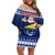 Tokelau Christmas Off Shoulder Short Dress Santa Claus Tokelau Flag and Coat of Arms with Polynesian Pattern LT03 Women Blue - Polynesian Pride