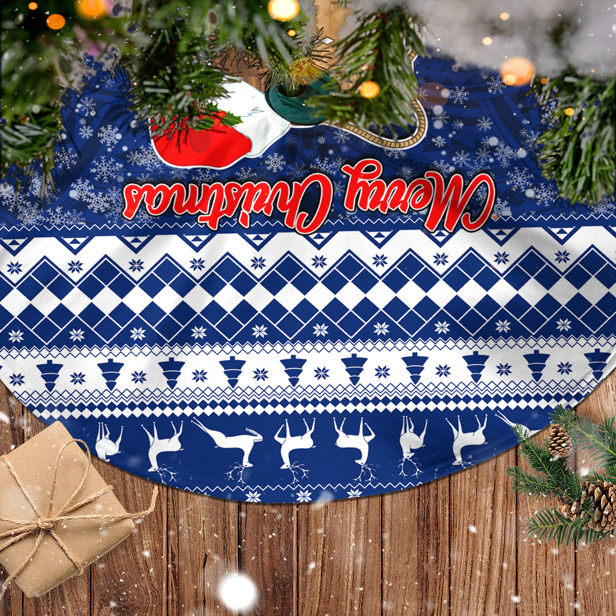 Tokelau Christmas Tree Skirt Santa Claus Tokelau Flag and Coat of Arms with Polynesian Pattern LT03 - Polynesian Pride