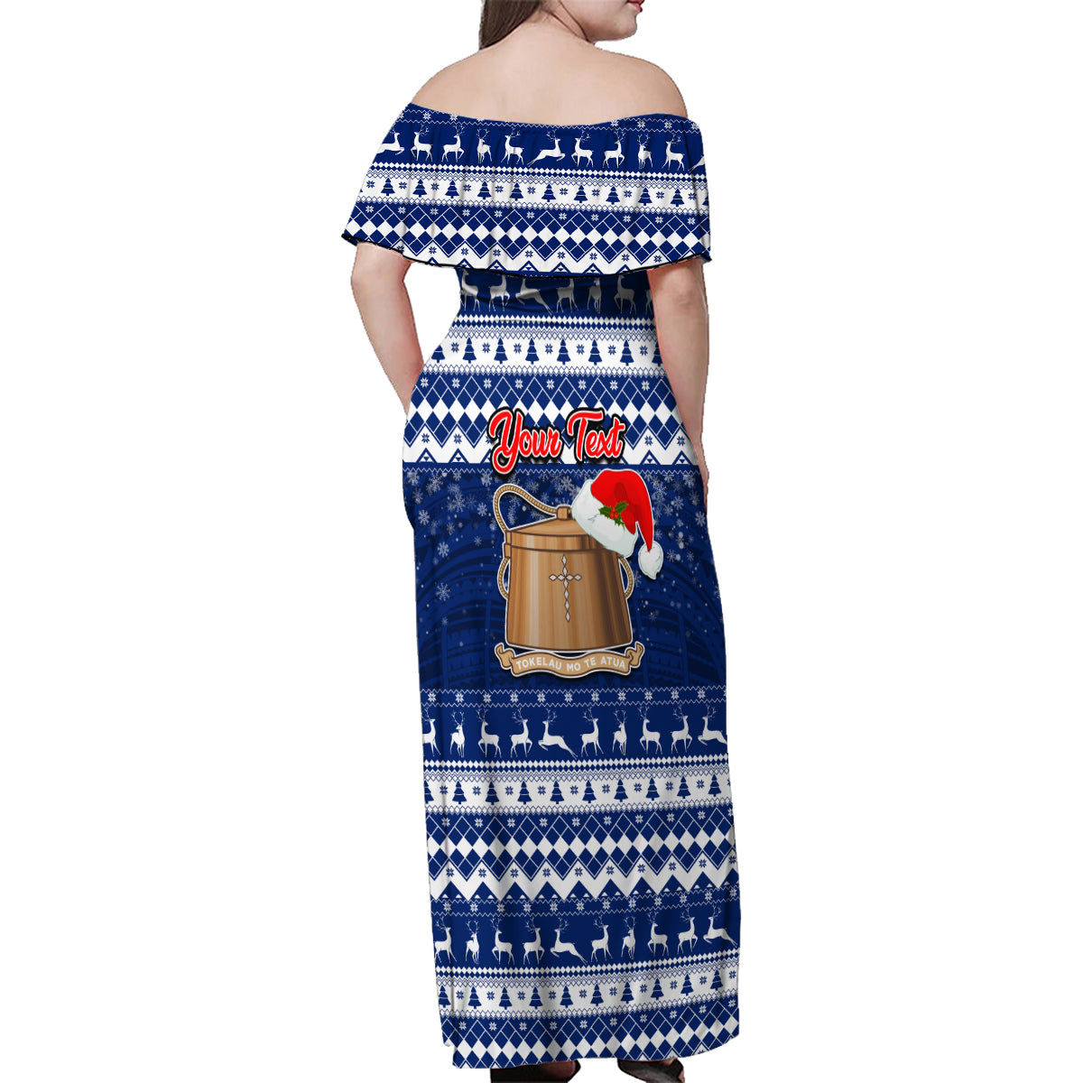 Personalised Tokelau Christmas Family Matching Off Shoulder Maxi Dress and Hawaiian Shirt Santa Claus Tokelau Flag and Coat of Arms with Polynesian Pattern LT03 - Polynesian Pride