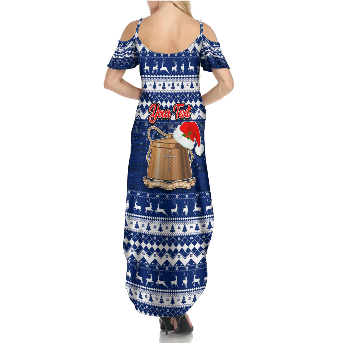 Personalised Tokelau Christmas Summer Maxi Dress Santa Claus Tokelau Flag and Coat of Arms with Polynesian Pattern LT03 - Polynesian Pride