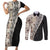 Tukenny Pattern Fijian War Clubs Mix Tapa Tribal Couples Matching Short Sleeve Bodycon Dress and Long Sleeve Button Shirt LT03 Beige - Polynesian Pride