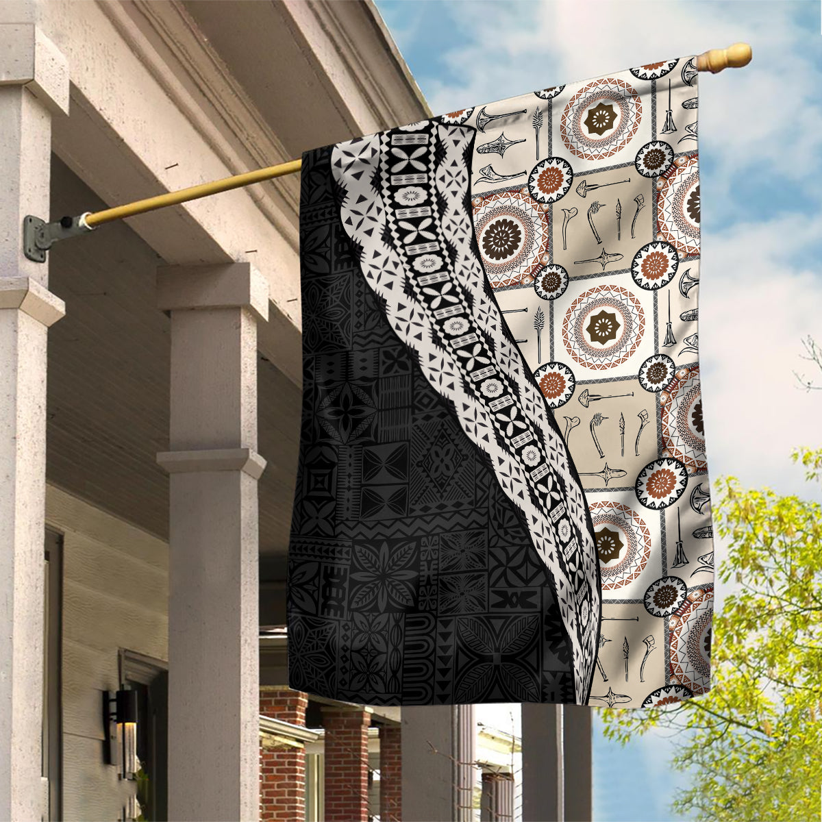 Tukenny Pattern Fijian War Clubs Mix Tapa Tribal Garden Flag LT03 House Flag Beige - Polynesian Pride