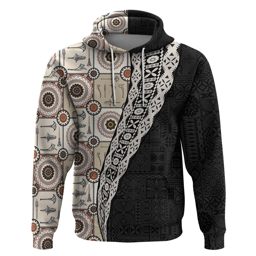 Tukenny Pattern Fijian War Clubs Mix Tapa Tribal Zip Hoodie LT03 Pullover Hoodie Beige - Polynesian Pride