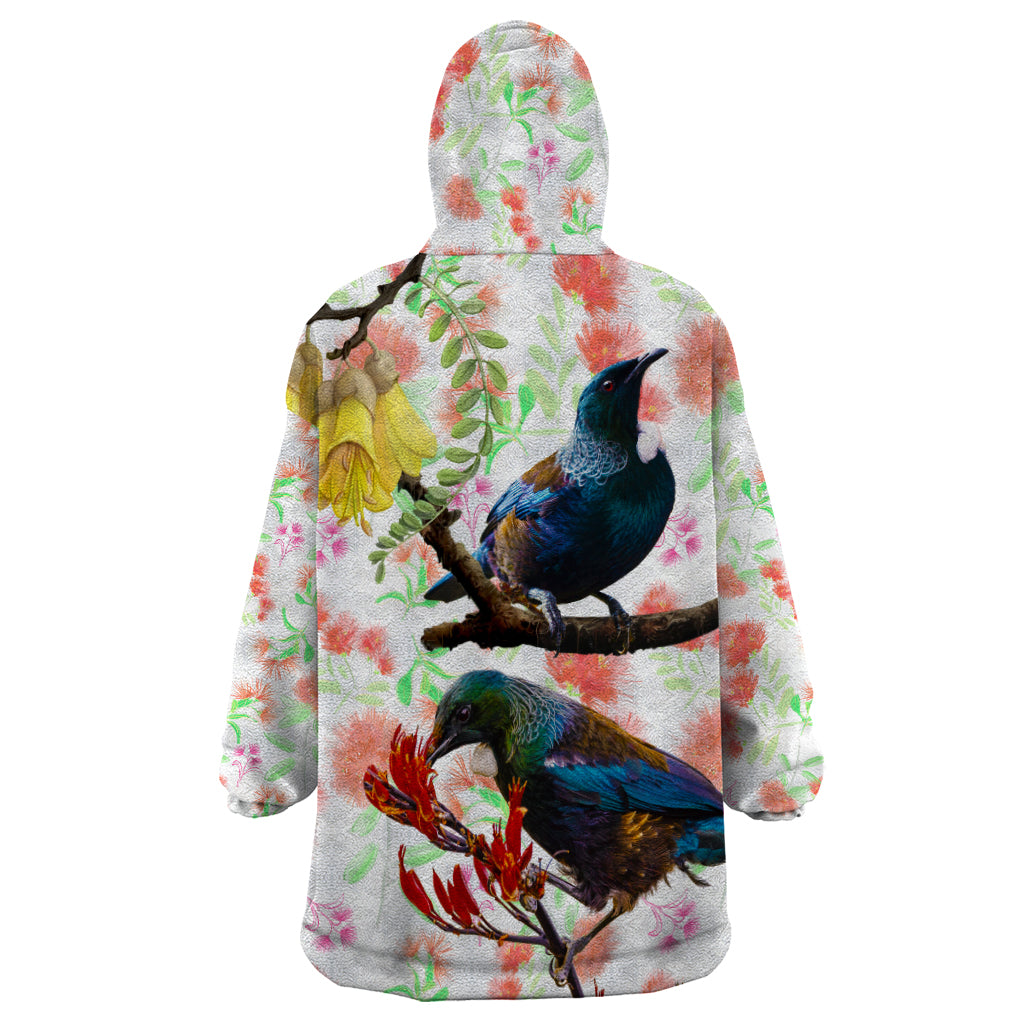 New Zealand Pohutukawa Tui Bird Wearable Blanket Hoodie Kowhai Version LT03 - Polynesian Pride