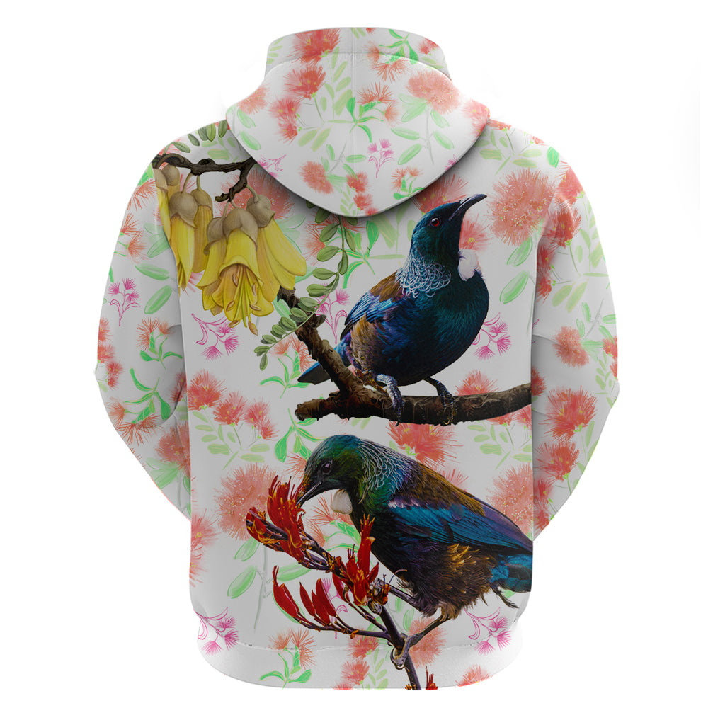 New Zealand Pohutukawa Tui Bird Zip Hoodie Kowhai Version LT03 - Polynesian Pride