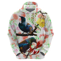 New Zealand Pohutukawa Tui Bird Zip Hoodie Kowhai Version LT03 - Polynesian Pride